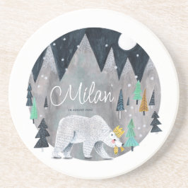 クマ冬の山月 コースター