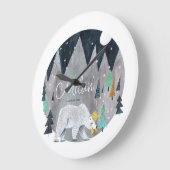 クマ冬の山月 ラージ壁時計 (傾斜)