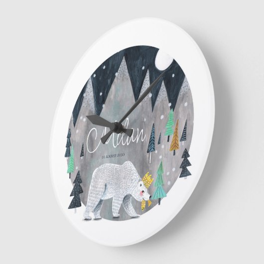 クマ冬の山月 ラージ壁時計 (傾斜)