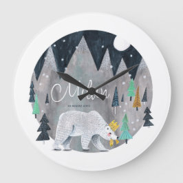 クマ冬の山月 ラージ壁時計