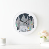 クマ冬の山月 ラージ壁時計 (ホーム)