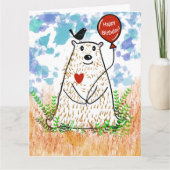 クマ及び鳥誕生日カード カード (正面)