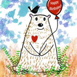 クマ及び鳥誕生日カード カード