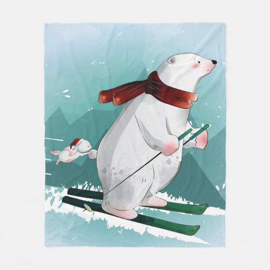 クマ好き | Polar Bearスキーおもしろいクマかわいい フリースブランケット (正面)