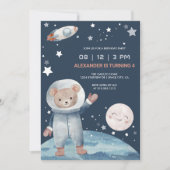クマ宇宙飛行士宇宙ロケット誕生日 招待状 (正面)
