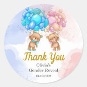 クマ性別リビールピンクとブルーありがとうステッカー ラウンドシール (正面)