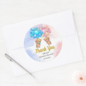 クマ性別リビールピンクとブルーありがとうステッカー ラウンドシール (封筒)