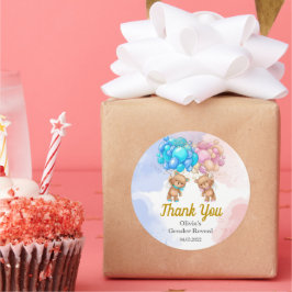 クマ性別リビールピンクとブルーありがとうステッカー ラウンドシール