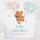 クマ性別リビールピンクとブルーワインボトルラベル ワインラベル (シングルラベル)