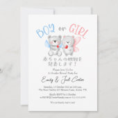 クマ性別リビールボーイまたは女の子の水色かわいい 招待状 (正面)