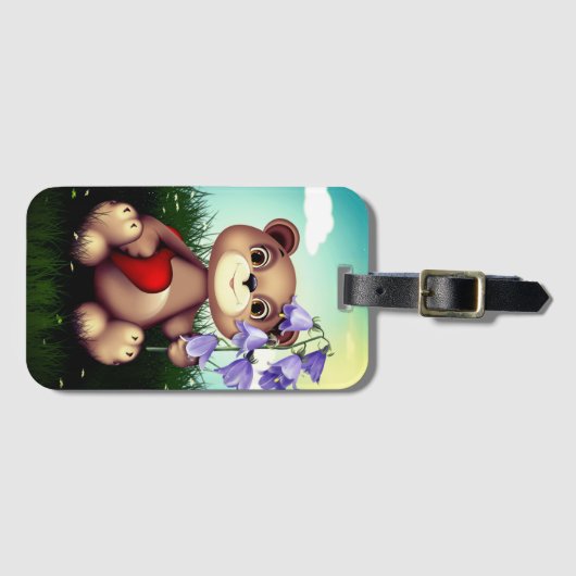 クマ持ちブーケ花 ラゲッジタグ (正面横)