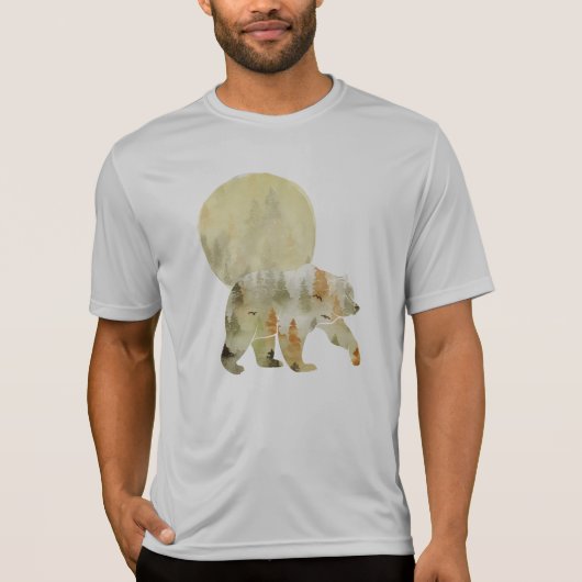 クマ歩くインウッズムーン絵を描フォレスト野生動物 Tシャツ (正面)