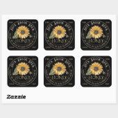 クマ用黒四角ひまわり蜂蜜ラベル スクエアシール (シート)