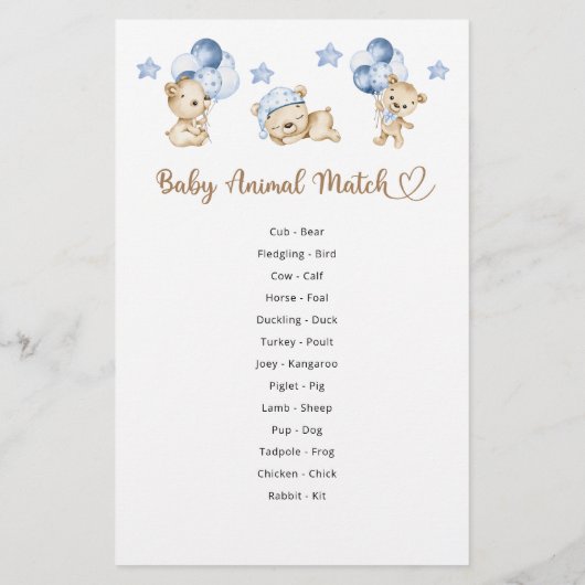 クマ男の子のシャワー赤ちゃん動物の試合 (裏面)