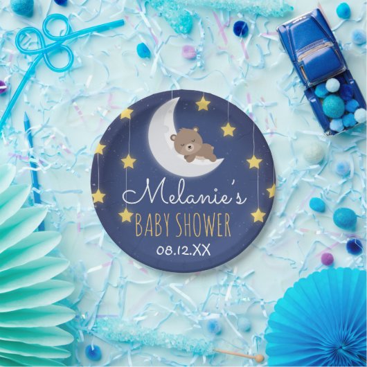 クマ眠る愛あなたを月のバックベビーシャワー ペーパープレート (パーティー)