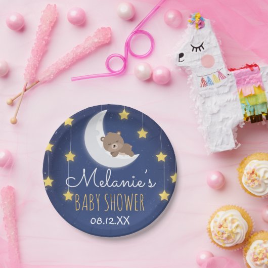 クマ眠る愛あなたを月のバックベビーシャワー ペーパープレート (パーティー)