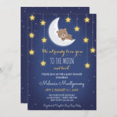 クマ眠る愛あなたを月のバックベビーシャワー 招待状 (正面/裏面)