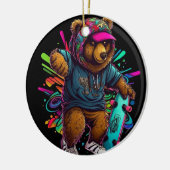 クマ着用フード付きスウェットシャツ保持スケートボード セラミックオーナメント (左)