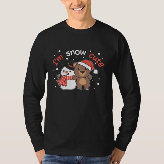 クマ私は雪かわいい雪だるま雪パン Tシャツ (正面)