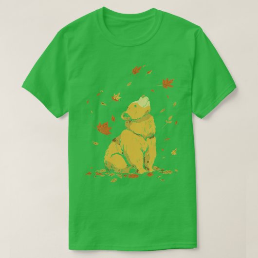 クマ秋の葉 Tシャツ (デザイン正面)