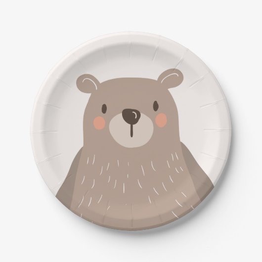 クマ紙プレート赤ちゃんシャワー森林動物 ペーパープレート (正面)