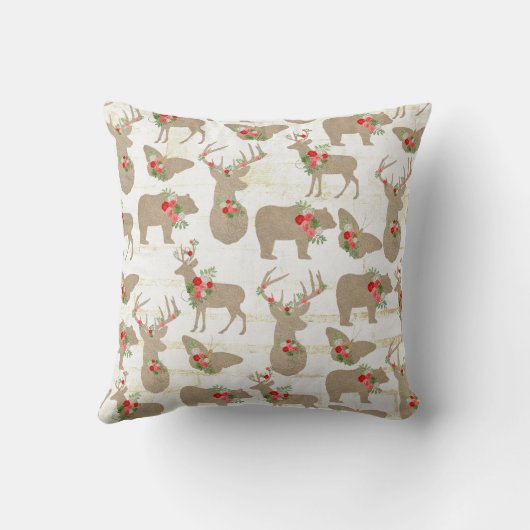 クマ素朴と鹿と蝶のクリスマス枕 クッション (裏面)
