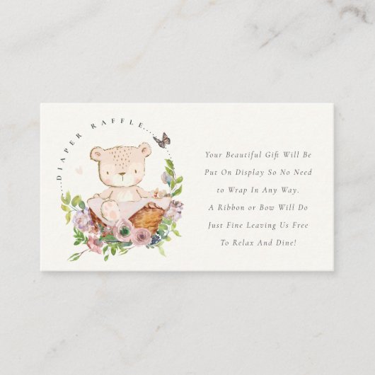 クマ花籠ピンク表示シャワー赤ちゃんシャワー エンクロージャーカード (正面)