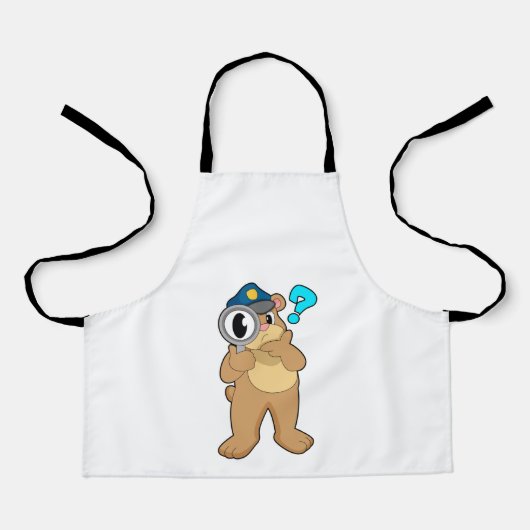 クマ警察官の虫眼鏡 エプロン (正面)