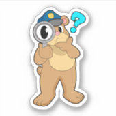 クマ警察官の虫眼鏡 シール (正面)