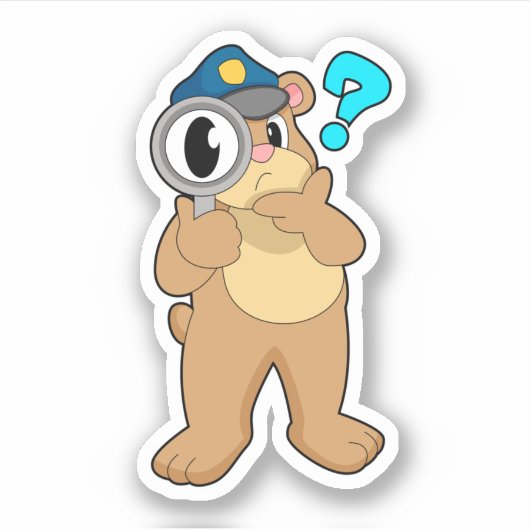 クマ警察官の虫眼鏡 シール (正面)