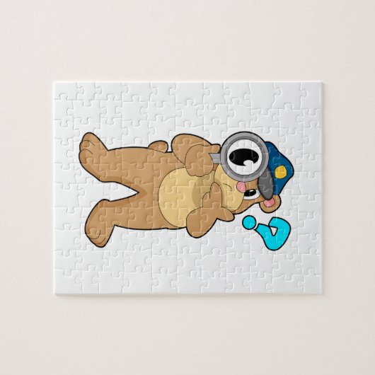 クマ警察官の虫眼鏡 ジグソーパズル (横)