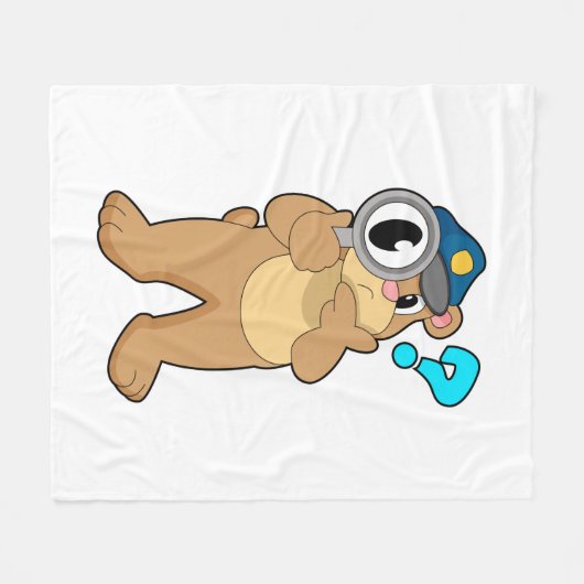 クマ警察官の虫眼鏡 フリースブランケット (正面(横))