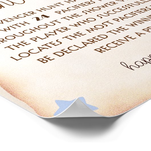 クマ赤ちゃんシャワーおしゃぶり狩りゲームサイン ポスター (角)