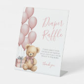 クマ赤ちゃんシャワーおむつラッフルエンクロージャカード 台座サイン (正面)