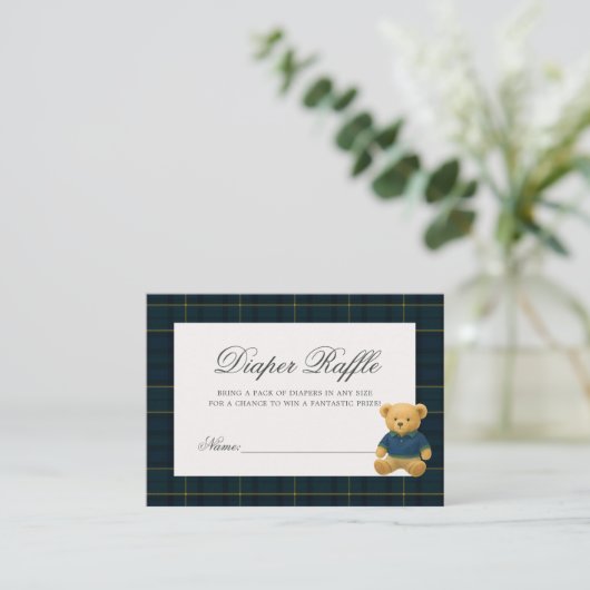 クマ赤ちゃんシャワーおむつラッフル エンクロージャーカード (スタンド正面)