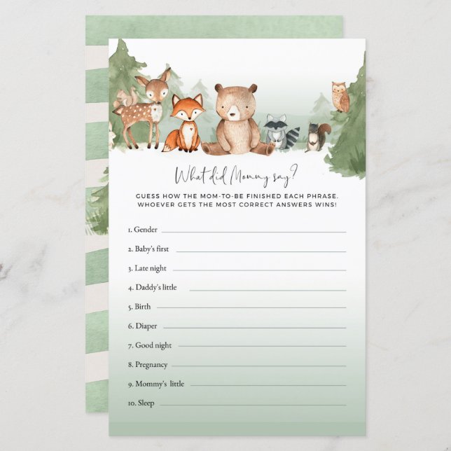 クマ赤ちゃんシャワーのゲームママは何て言ったの？ (正面/裏面)