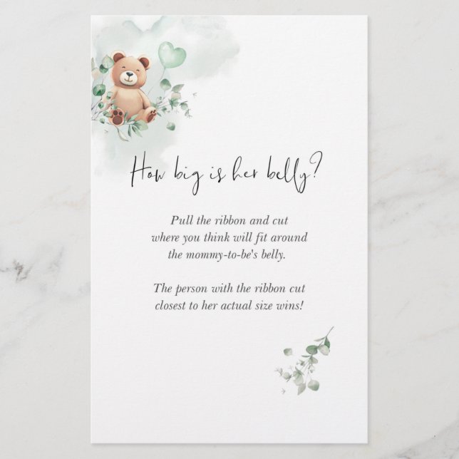 クマ赤ちゃんシャワーのゲーム – 彼女の腹はどれくらい大きい？ (正面)