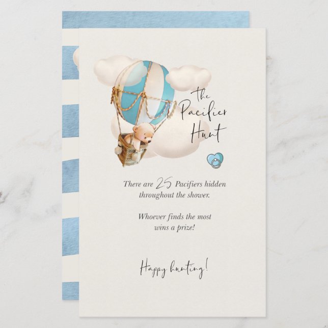 クマ赤ちゃんシャワーゲーム – おしゃぶり狩り標識 (正面/裏面)