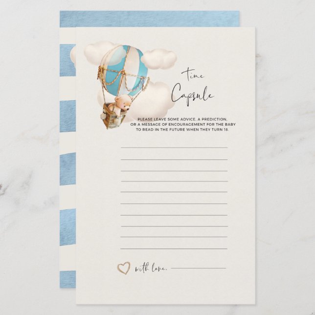 クマ赤ちゃんシャワーゲーム – タイムカプセル (正面/裏面)