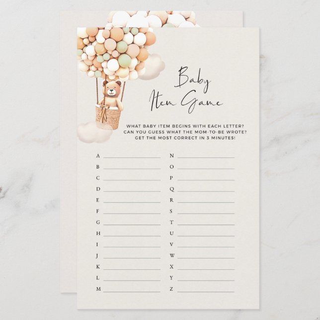 クマ赤ちゃんシャワーゲーム – ベビーアイテムゲーム (正面/裏面)