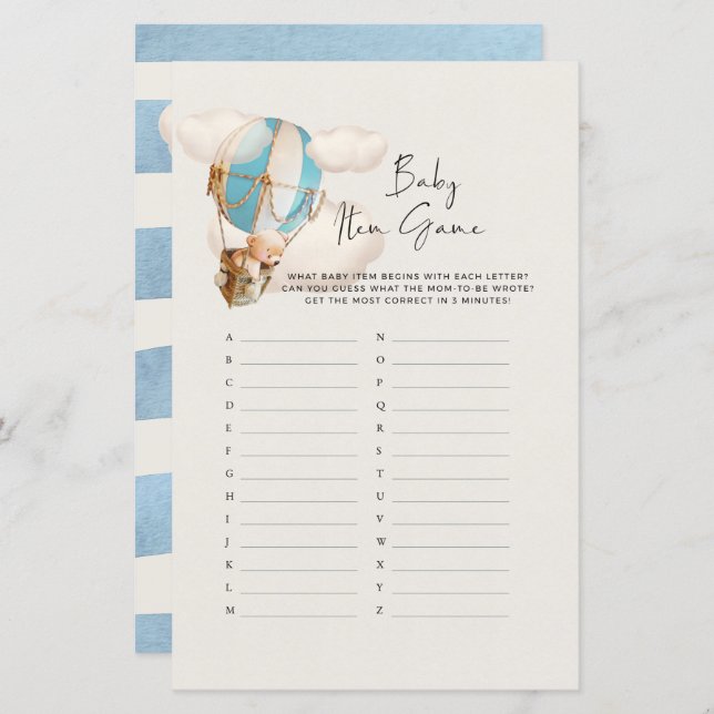 クマ赤ちゃんシャワーゲーム – ベビーアイテムゲーム (正面/裏面)