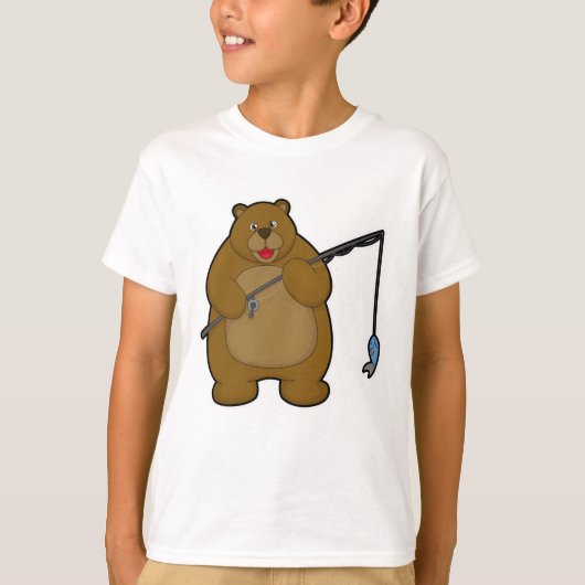 クマ魚釣りと魚釣りロッド&フィッシュ Tシャツ (正面)