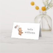 クマ3茶色のバルーン – 1歳の誕生日 プレイスカード (正面)