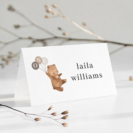 クマ3茶色のバルーン – 1歳の誕生日 プレイスカード