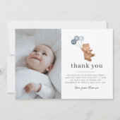 クマ3青いバルーン写真サンキューカード 招待状 (正面)