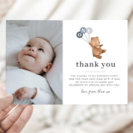 クマ3青いバルーン写真サンキューカード 招待状