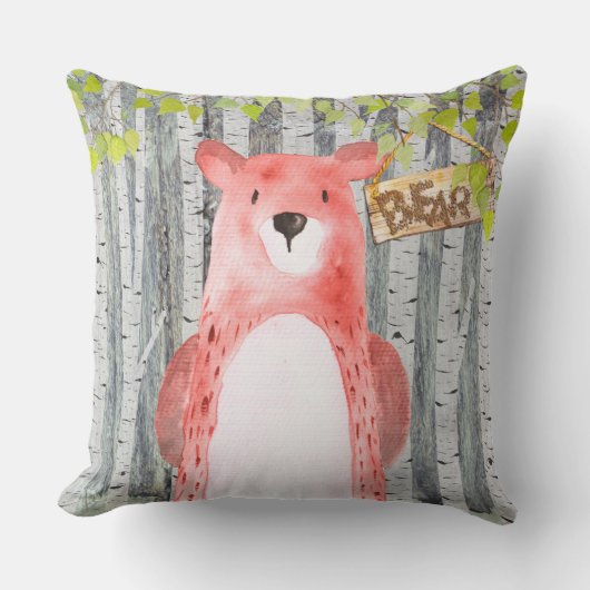 クマ – ウッドランドフレンズ – 水彩イラストレーション クッション (正面)