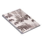 クマ、カブ、冬の木々とモミの風景 ノートブック (右側)