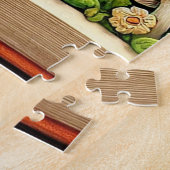 クマ、キツネ、ひまわりの森の風景 ジグソーパズル (側面)