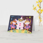 クマ、キツネ、タイガーピエロピエロ誕生日カード カード (黄色い花)